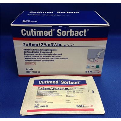 Cutimed Sorbact Antimicrobial Dressing W/Bacteria Binding Action 7cm X9cm - Box Of 40