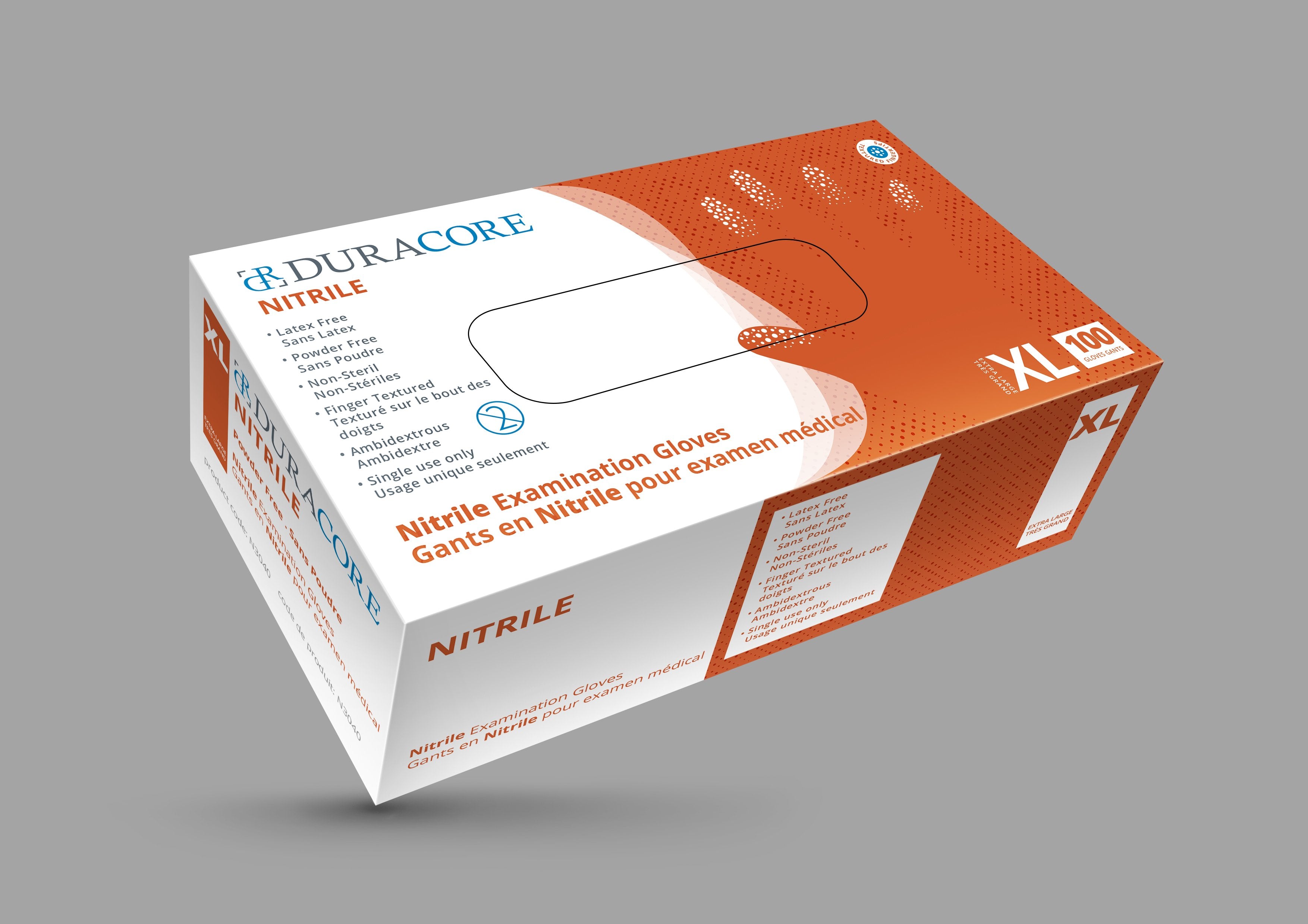 DC N3540 (CS/10) BX/100 DURACORE NITRILE EXAMINATION GLOVES, 3 MIL, POWDER FREE, X-LARGE  (ALL SALES FINAL /NON RETURNABLE)  