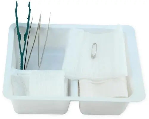MDL M101107A CS/20 DRESSING TRAY WITH METAL & PLASTIC FORCEPS & THREE COMPARTMENT TRAY STERILE