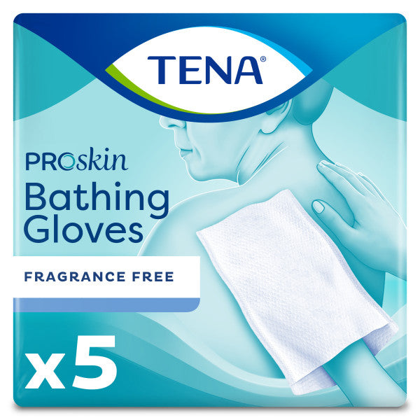 PK/5 TENA PROSKIN BATHING GLOVE UNSCENTED 9" x 5.9" TWO-SIDED PRE-MOISTENED CAN BE HEATED
