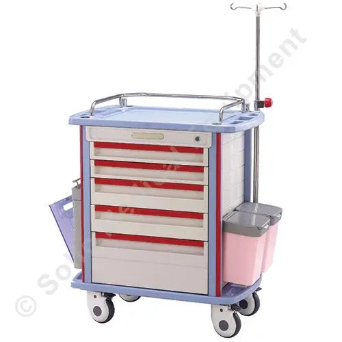 SOL F45-1 EA/1 CRASH CART WITH 5 DRAWERS 32"L, 19.8"W, 36.8"H. RED/BEIGE