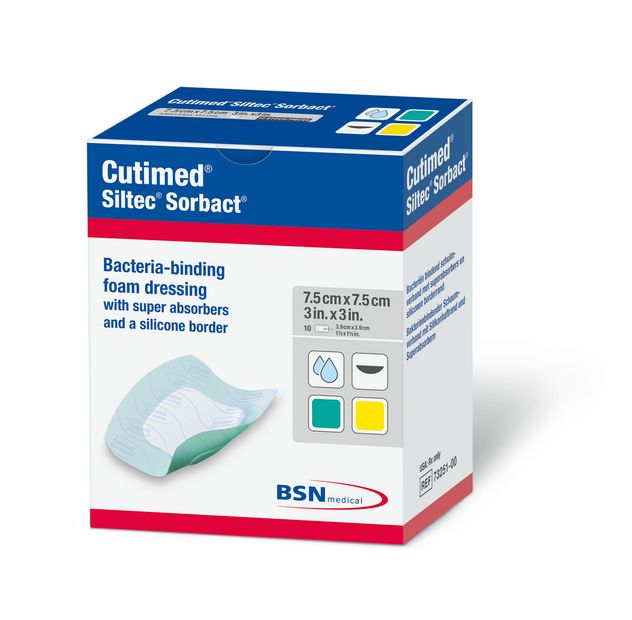 Cutimed Siltec Sorbact Antimicrobial Foam Dressing W/Bacteria-Binding Action 17.5cm X 17.5cm - Box Of 5