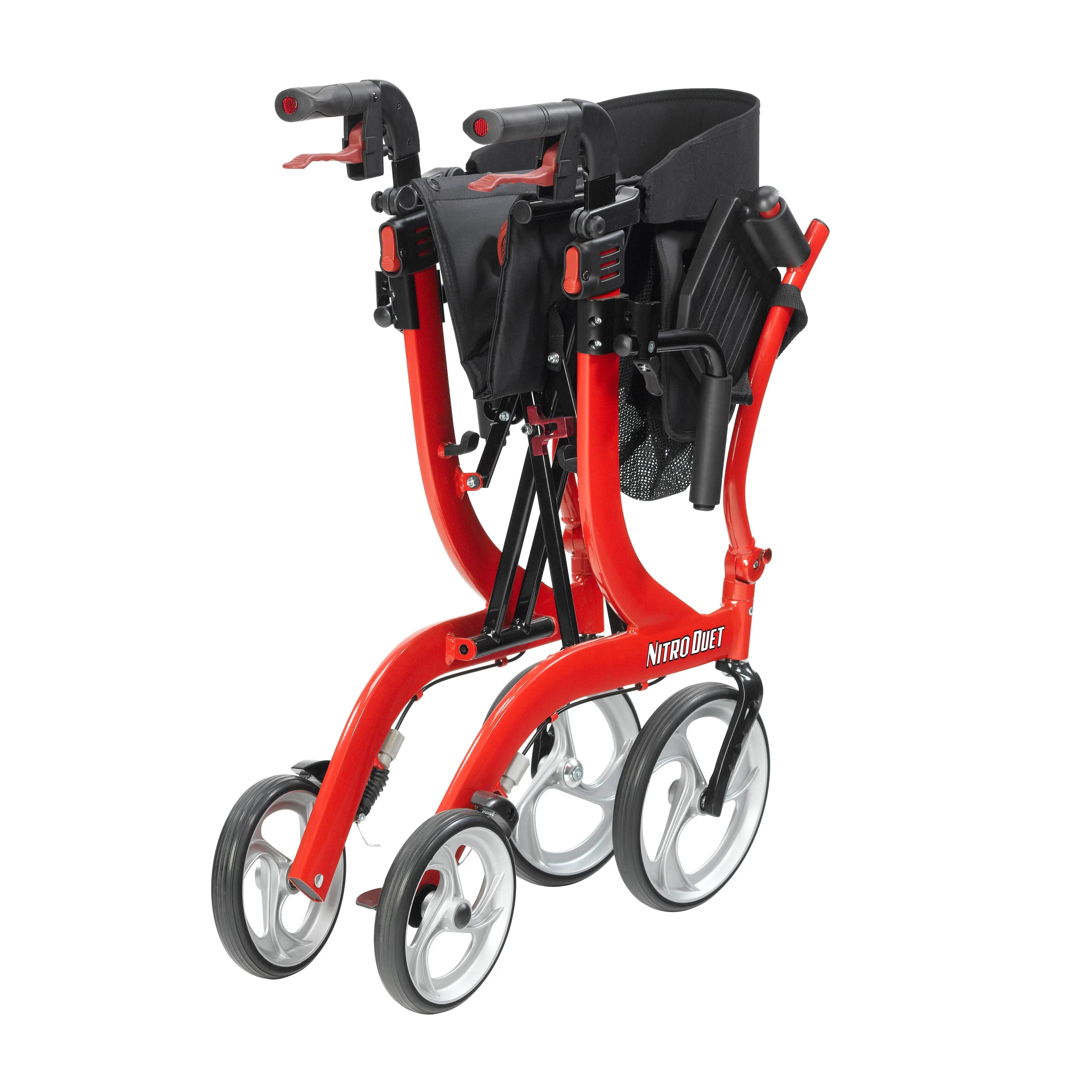 Nitro Duet Dual Function Transport Wheelchair and Rollator Rolling Walker, Red - Home Health Store Inc
