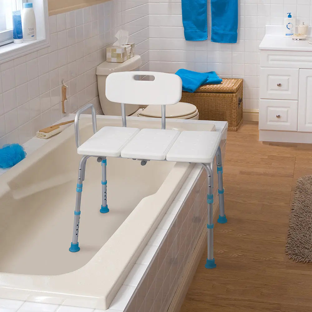 Adjustable Bath and Shower Transfer Bench with Reversible Backrest, Off White