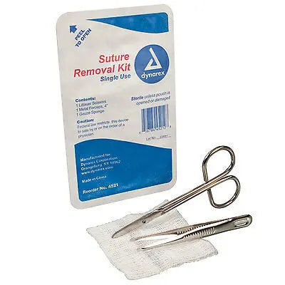 Suture Removal Kit Sterile Plastic Tray W/ 1 Littauer Scissors, Gauze Sponge & 4" Metal Forceps - Ea/1