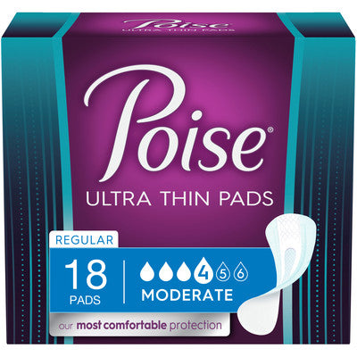 PKG/18 POISE ULTRA THIN MODERATE REGULAR NON-WINGED PADS REGULAR - Home Health Store Inc