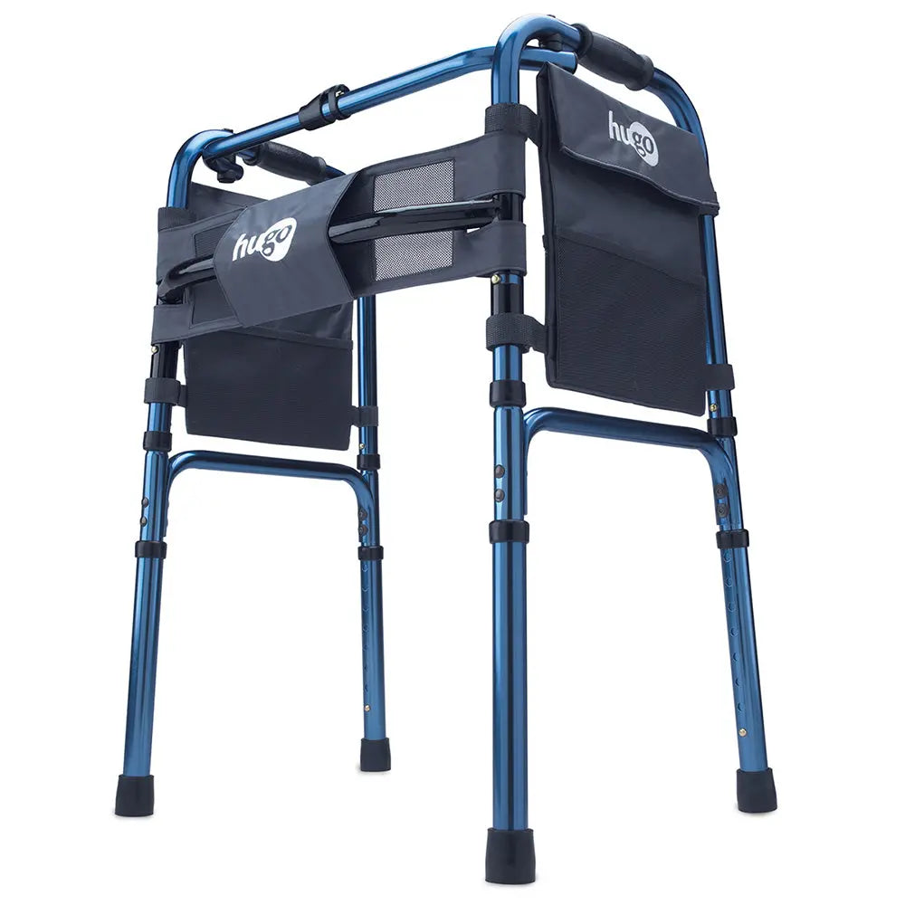 Adjustable Folding Walker With 5" Wheels and Plastic Glides, Sapphire Blue - Home Health Store Inc